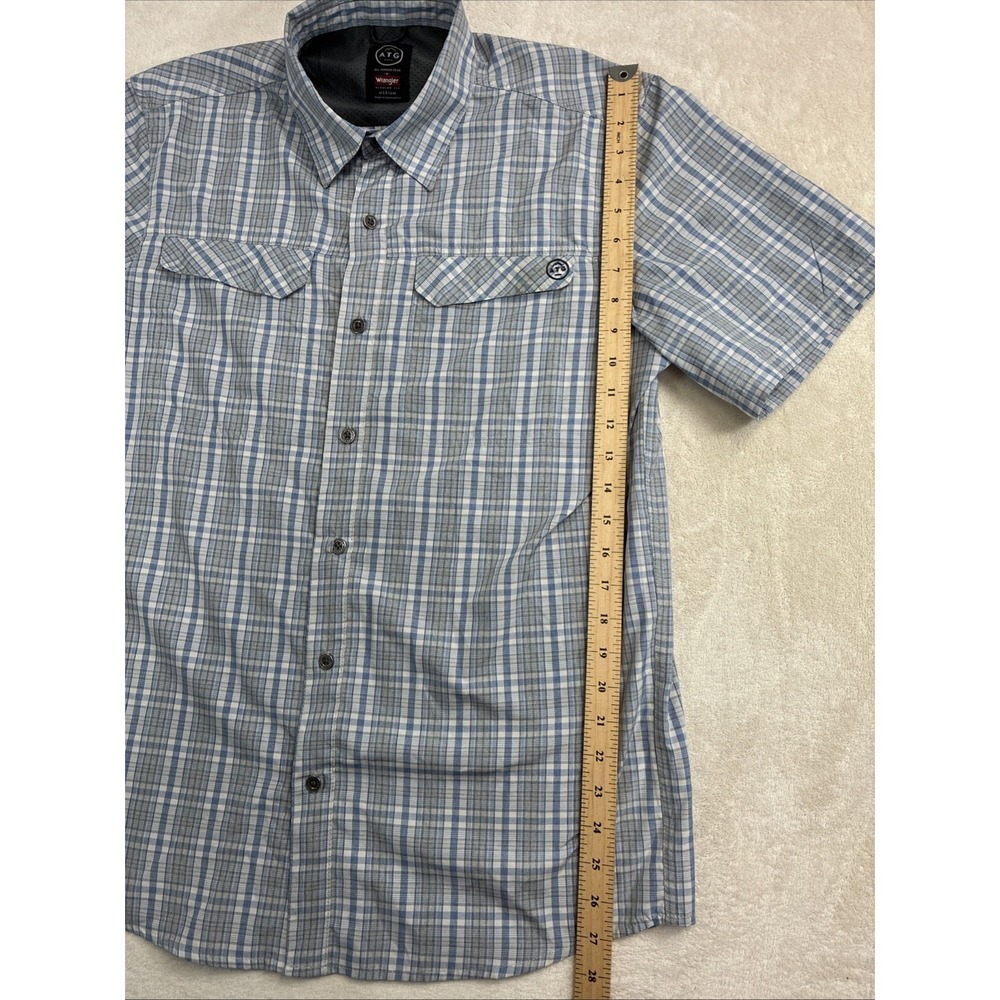 Men's Wrangler ATG Short Sleeved Button Up Plaid Shirt (blue/white) - SIZE M